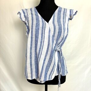 Old Navy Blue and White Striped Wrap Blouse